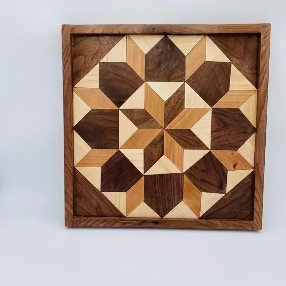 Wood Handcrafted Geometric Pattern Barn Quilt Will Hanging Art Piece - Picture 10 of 16